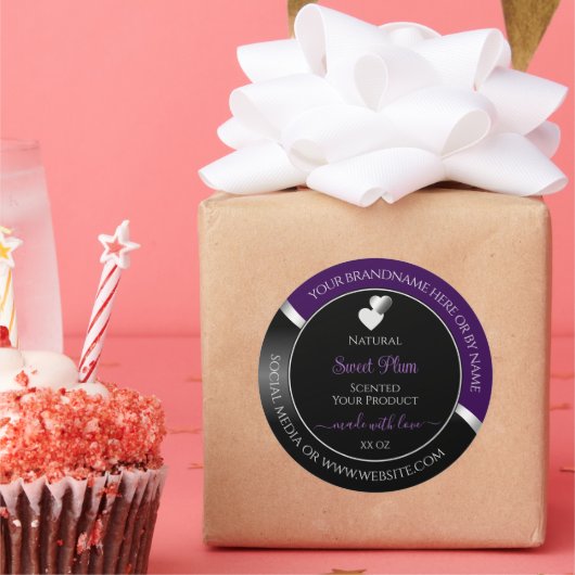Purple Black Wavy Silver and Hearts Product Labels (Feest)