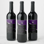 Purple Black Wavy Silver and Hearts Product Labels Wijn Etiket (Flessen)