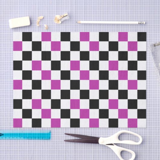 Purple Black White Checkered Pattern Design  Tissuepapier (Craft)