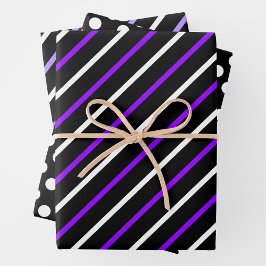 Purple, Black & White Stripes & Polka Dots Fun Inpakpapier Vel