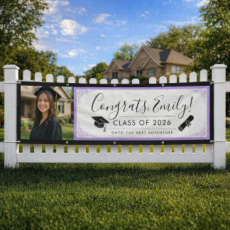 PURPLE & BLK sierlijk | Afstudeerbanner met foto Spandoek