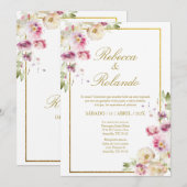 Purple bloem Elegante bruiloft uitnodiging in het  (Voorkant / Achterkant)