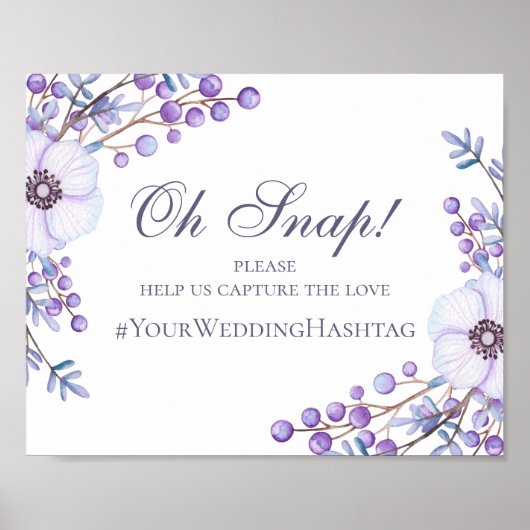 Purple bloemen bruiloft. Hashtag Instagram Poster (Voorkant)
