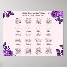 Purple bloemen bruiloft-zittingsschema. Roze flora Poster