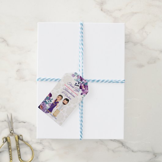 Purple bloemen Tamil Telugu bruiloft Cadeaulabel (Met Touw)