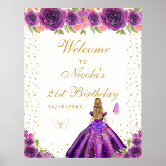 Purple Blonde Hair Girl Birthday Party Welcome Poster