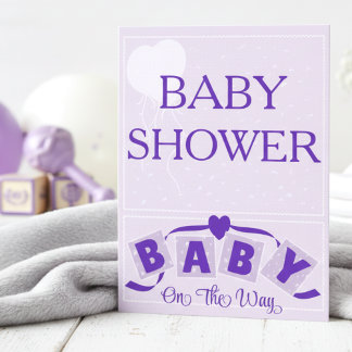 Purple Blue Blocks Baby Shower Invitation Kaart