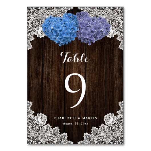 Purple Blue Floral Lace Rustic Wood Kaart (Voorkant)