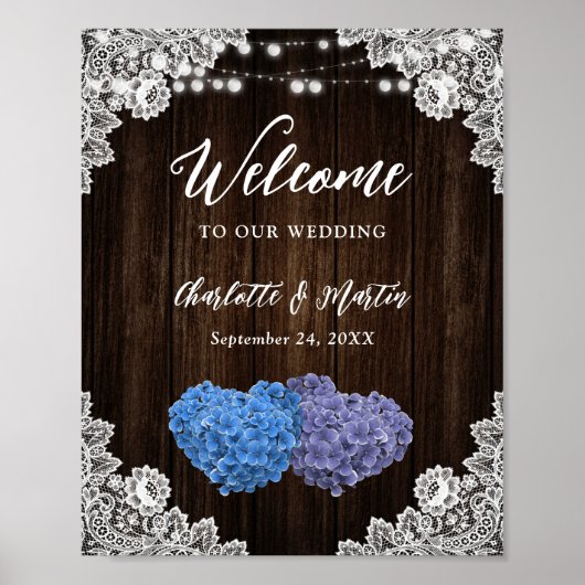Purple Blue Floral Lace Wedding Reception Sign Poster (Voorkant)