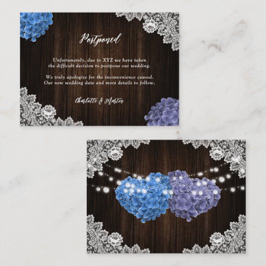 Purple Blue Floral Postponed Wedding Announcement Informatiekaartje (Voorkant / Achterkant)