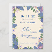 Purple Blue Floral Wedding Save the Date (Voorkant)