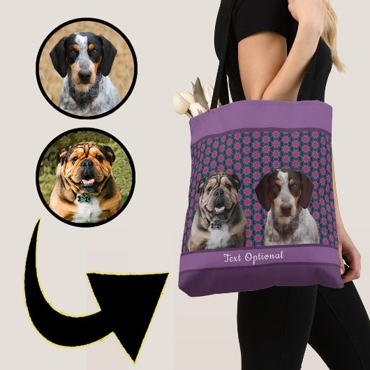 Purple Blue Modern Photo Gift Puppy Dog Lover Mom Tote Bag