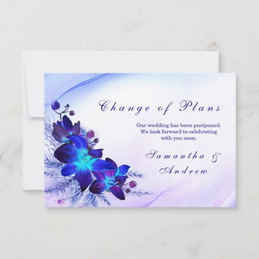 Purple Blue Orchid Wedding Change the Date Card (Voorkant)