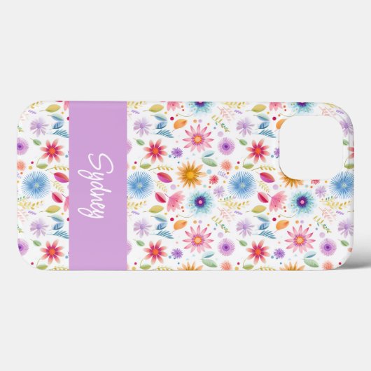 Purple Blue Pink Boho Wildflower Personalized Case-Mate iPhone Case (Achterkant (horizontaal))
