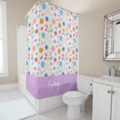 Purple Blue Pink Boho Wildflower Personalized  Douchegordijn (In situ)
