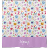 Purple Blue Pink Boho Wildflower Personalized  Douchegordijn (Voorkant)