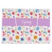 Purple Blue Pink Boho Wildflower Personalized Groot Cadeauzakje (Achterkant)