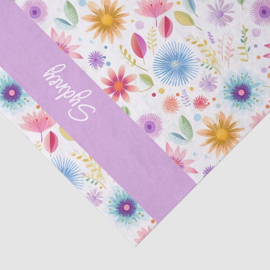 Purple Blue Pink Boho Wildflower Personalized  Tissuepapier (Detail)