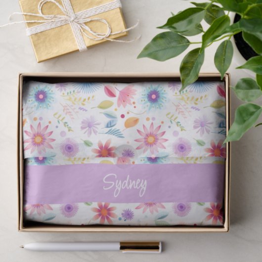 Purple Blue Pink Boho Wildflower Personalized  Tissuepapier (Geschenk)