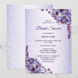 Purple Blue Pink Floral Glitter Bridal Shower Kaart