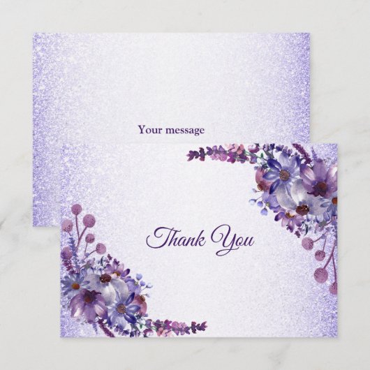 Purple Blue Pink Floral Glitter Elegant Wedding Bedankkaart (Voorkant / Achterkant)