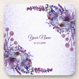 Purple Blue Pink Floral Glitter Wedding Party Bier Onderzetter