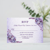 Purple Blue Pink Floral Glitter Wedding Party RSVP Kaartje (Staand voorkant)