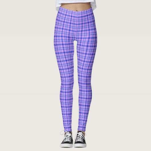Purple Blue Plaid Classic Pattern Bright Leggings (Voorkant)