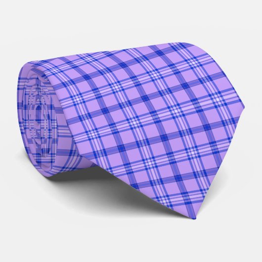 Purple Blue Plaid Classic Pattern Bright Neck Tie Stropdas (Opgerold)