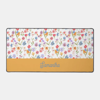 Purple Blue Red Watercolor Wildflower Custom Name Bureaumat