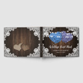 Purple Blue Rustic Wood Floral Lace Burlap Wedding Gastenboek (Volledig)