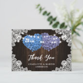 Purple Blue Rustic Wood Lace Floral Wedding Bedankkaart (Staand voorkant)