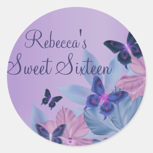 Purple & Blue Shimmer Butterfly Sweet 16 Sticker (Voorkant)