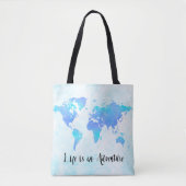 Purple & Blue World Map Life is an Adventure Tote Bag (Voorkant)