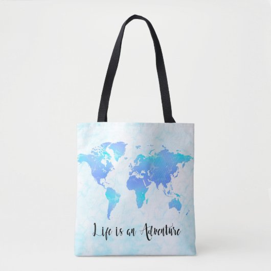 Purple & Blue World Map Life is an Adventure Tote Bag (Voorkant)