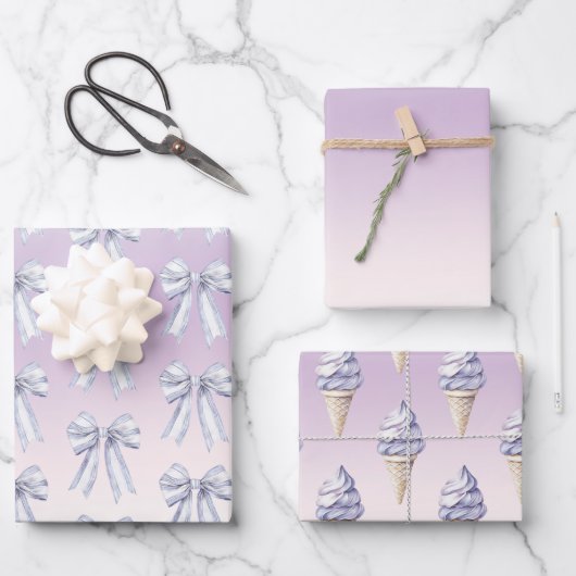 Purple Blush Bows Ice Cream Cones Birthday Inpakpapier Vel (Voorkant)