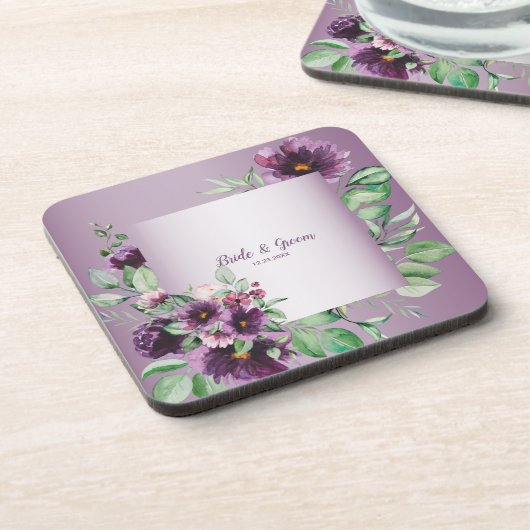 Purple Blush Floral Geometric Greenery Bier Onderzetter (Linkerzijde)