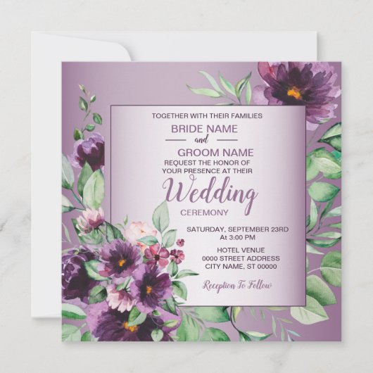 Purple Blush Floral Geometric Greenery Wedding Kaart (Voorkant)