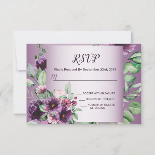 Purple Blush Floral Geometric Greenery Wedding RSVP Kaartje (Voorkant)