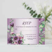 Purple Blush Floral Geometric Greenery Wedding RSVP Kaartje (Staand voorkant)