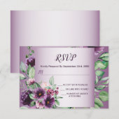Purple Blush Floral Geometric Greenery Wedding RSVP Kaartje (Voorkant / Achterkant)