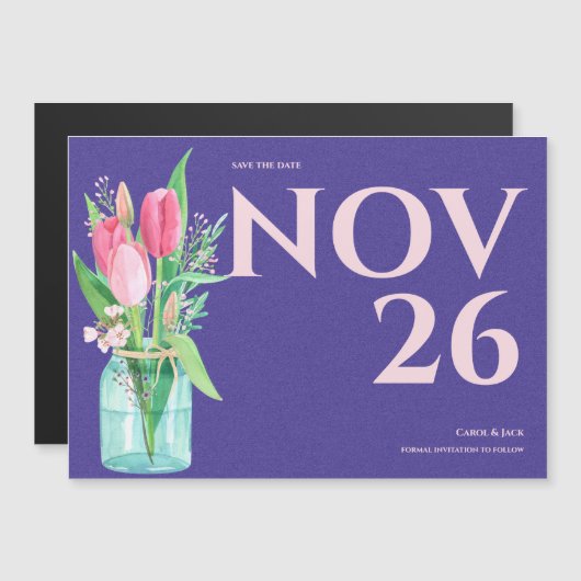 Purple & Blush Floral Wedding Save the Date (Voorkant / Achterkant)