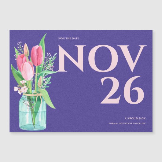 Purple & Blush Floral Wedding Save the Date (Voorkant)