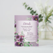 Purple Blush Flowers Geometric Greenery Detail Informatiekaartje (Staand voorkant)