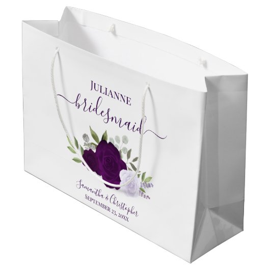 Purple Boho Watercolor Roses Wedding Bridesmaid Groot Cadeauzakje (Achterkant Gekanteld)