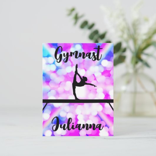 Purple Bokeh Blast Gymnastics Beam Personalized    Briefkaart (Staand voorkant)