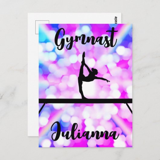 Purple Bokeh Blast Gymnastics Beam Personalized    Briefkaart (Voorkant / Achterkant)