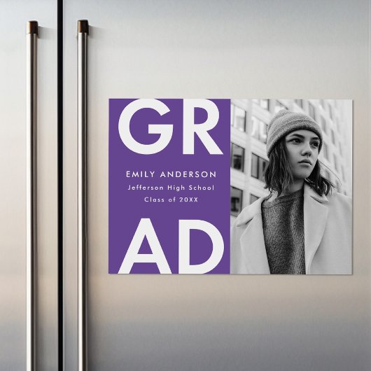 Purple | Bold Grad Photo Graduation Announcement Magnetische Uitnodiging