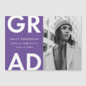 Purple | Bold Grad Photo Graduation Announcement Magnetische Uitnodiging (Voorkant)