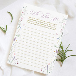 Purple Book Bridal Shower Guess Who Game Card Kaart